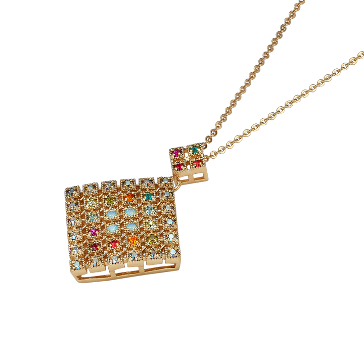 18K Vintage Gold Plated Necklace with Diamond-Shape Pendant &amp; Zirconia - Volver - 2