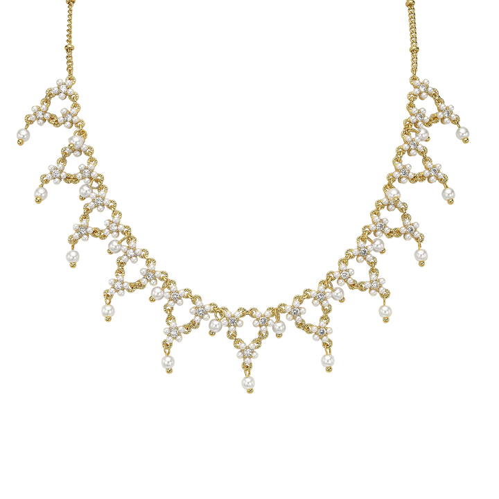 18K Gold Plated Necklace with Pearls - Volver