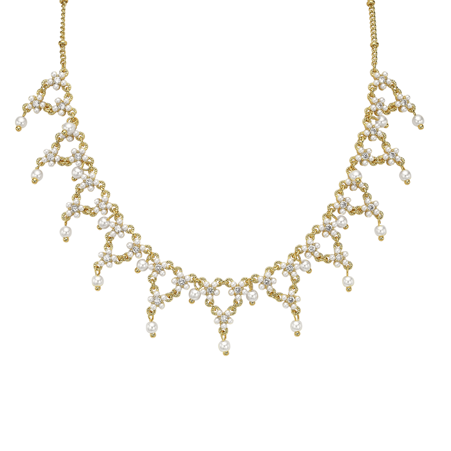 18K Gold Plated Necklace with Pearls - Volver