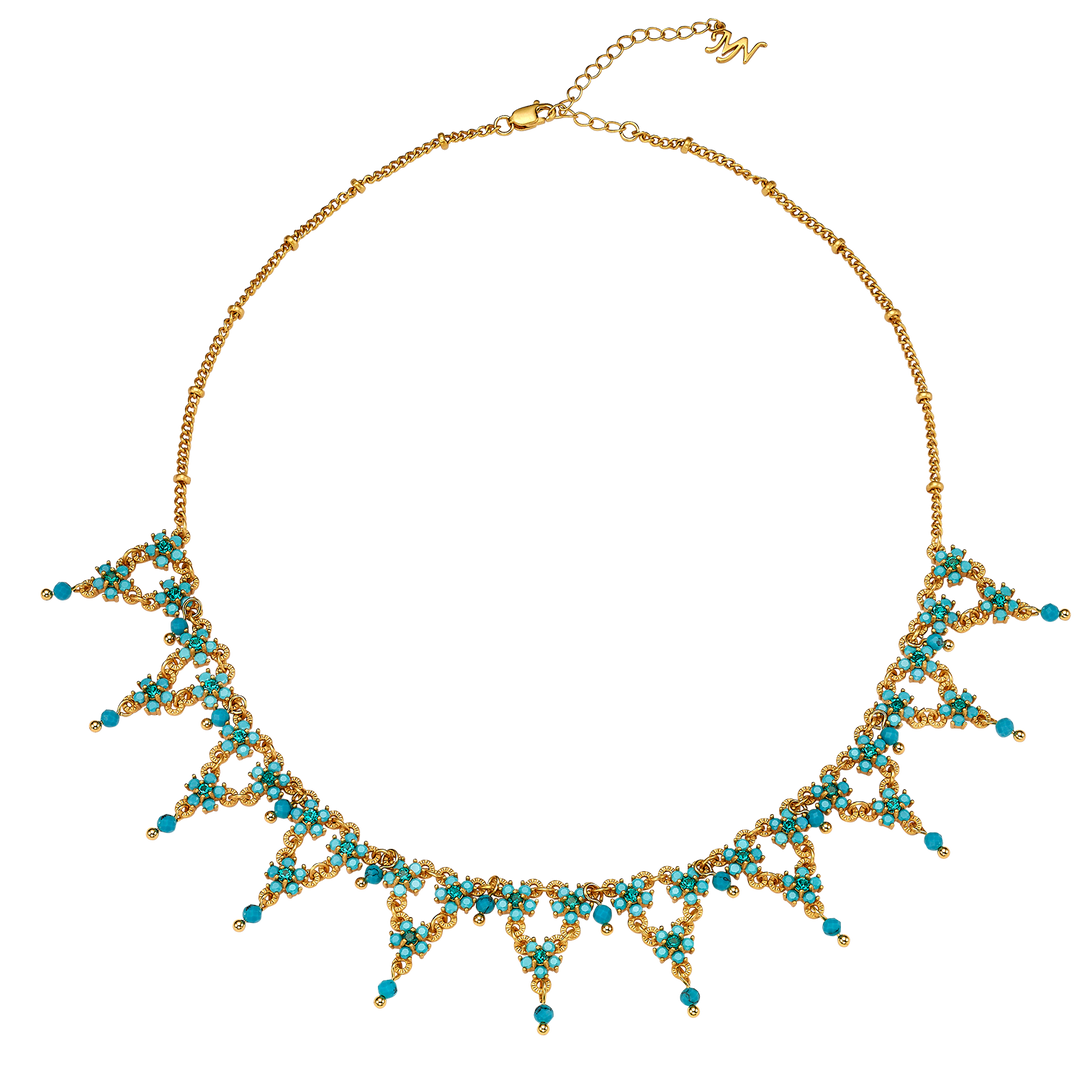 18K Gold Plated Necklace with Turquoise Stones - Volver - 4