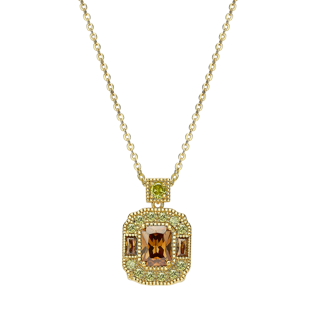 18K Gold Plated Necklace with Rectangle Pendant & Zirconia - Volver