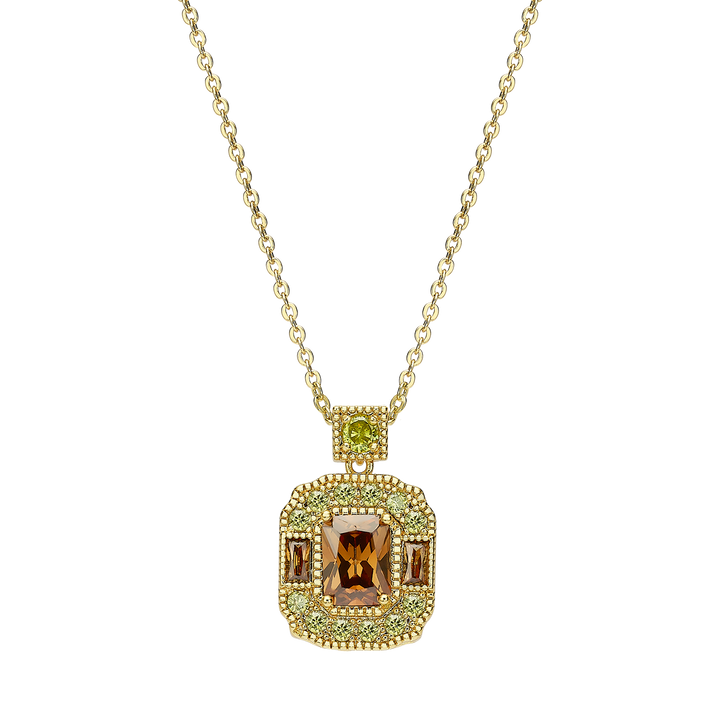 18K Gold Plated Necklace with Rectangle Pendant &amp; Zirconia - Volver