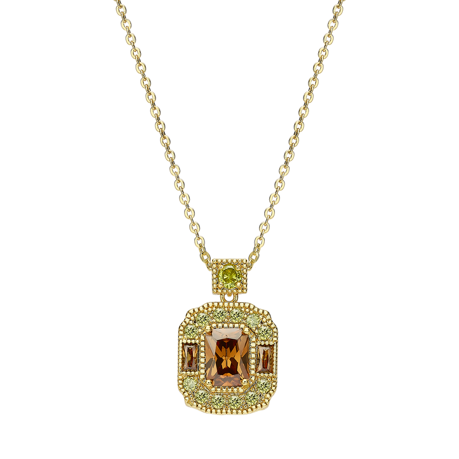 18K Gold Plated Necklace with Rectangle Pendant & Zirconia - Volver