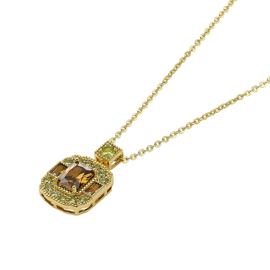 18K Gold Plated Necklace with Rectangle Pendant &amp; Zirconia - Volver - 3
