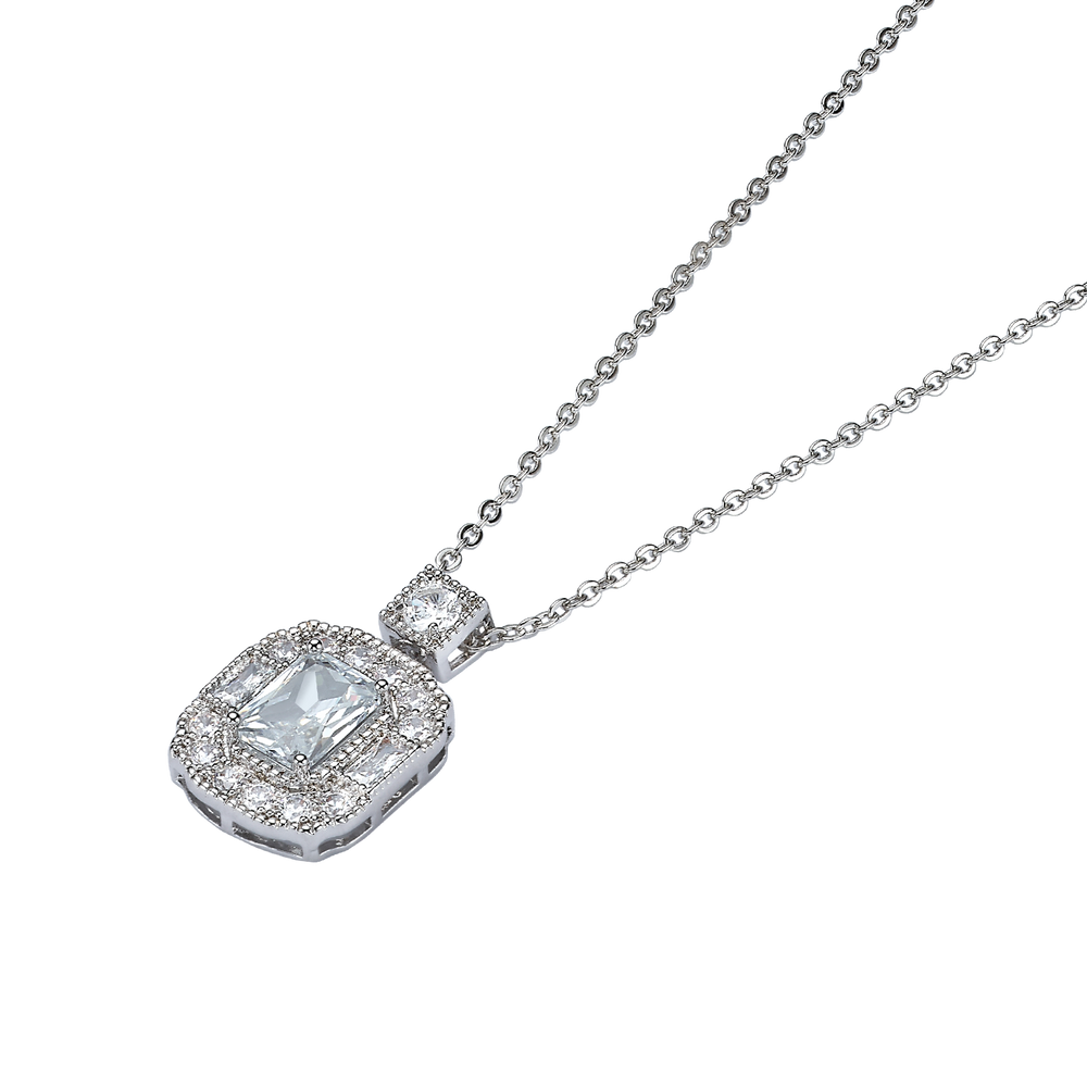 Rhodium Plated Necklace with Rectangle Pendant & Zirconia - Volver - 2