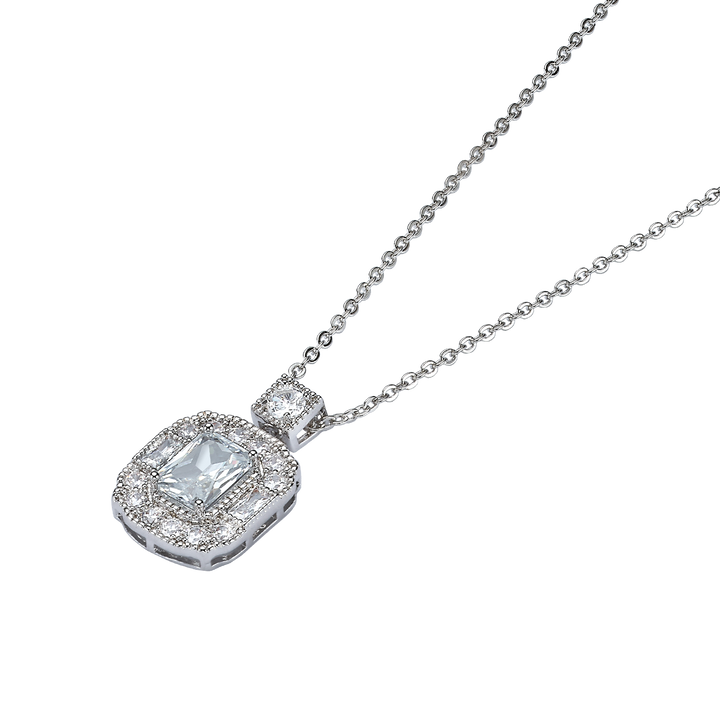 Rhodium Plated Necklace with Rectangle Pendant &amp; Zirconia - Volver - 2