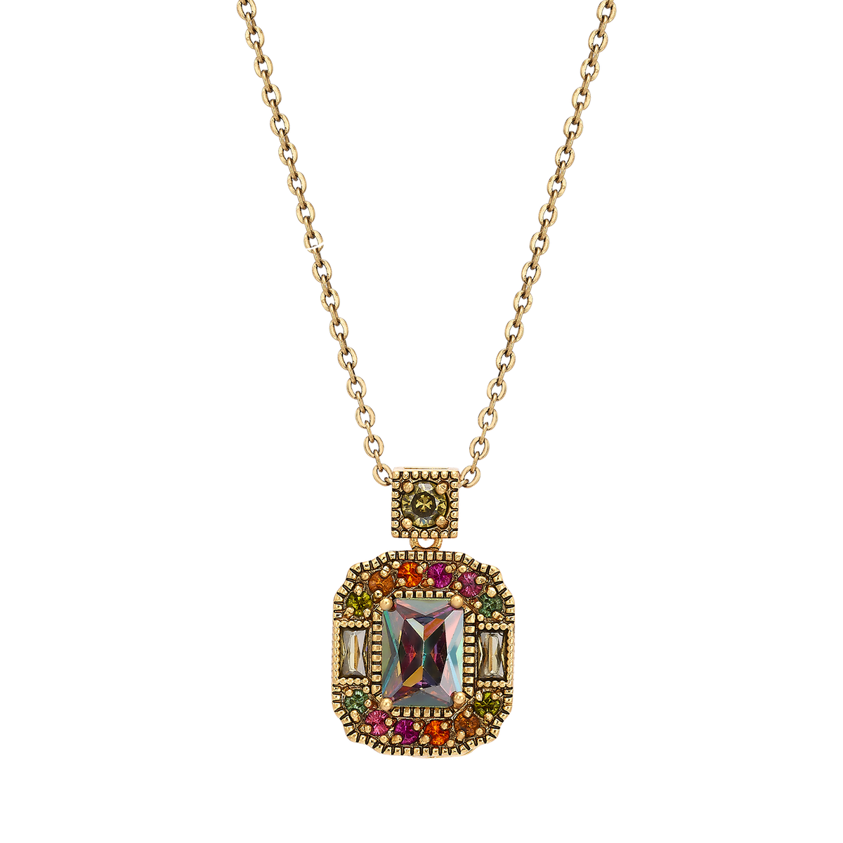 18K Vintage Gold Plated Necklace with Rectangle Pendant & Zirconia - Volver