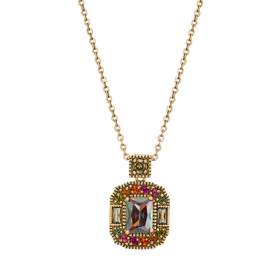 18K Vintage Gold Plated Necklace with Rectangle Pendant & Zirconia - Volver