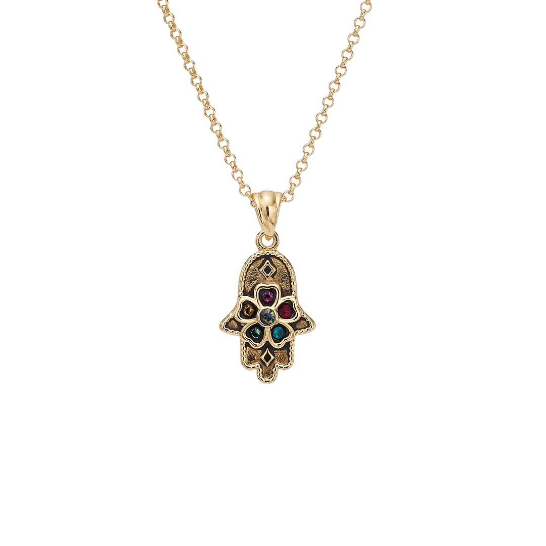 18K Gold Plated Hamsa Necklace with Colorful Swarovski Crystals