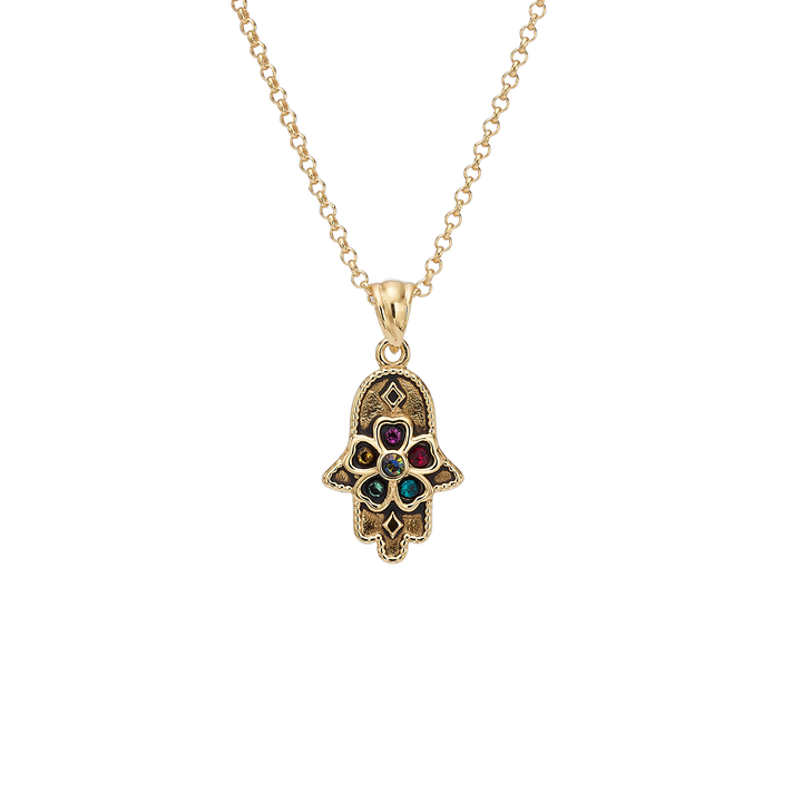 18K Gold Plated Hamsa Necklace with Colorful Swarovski Crystals