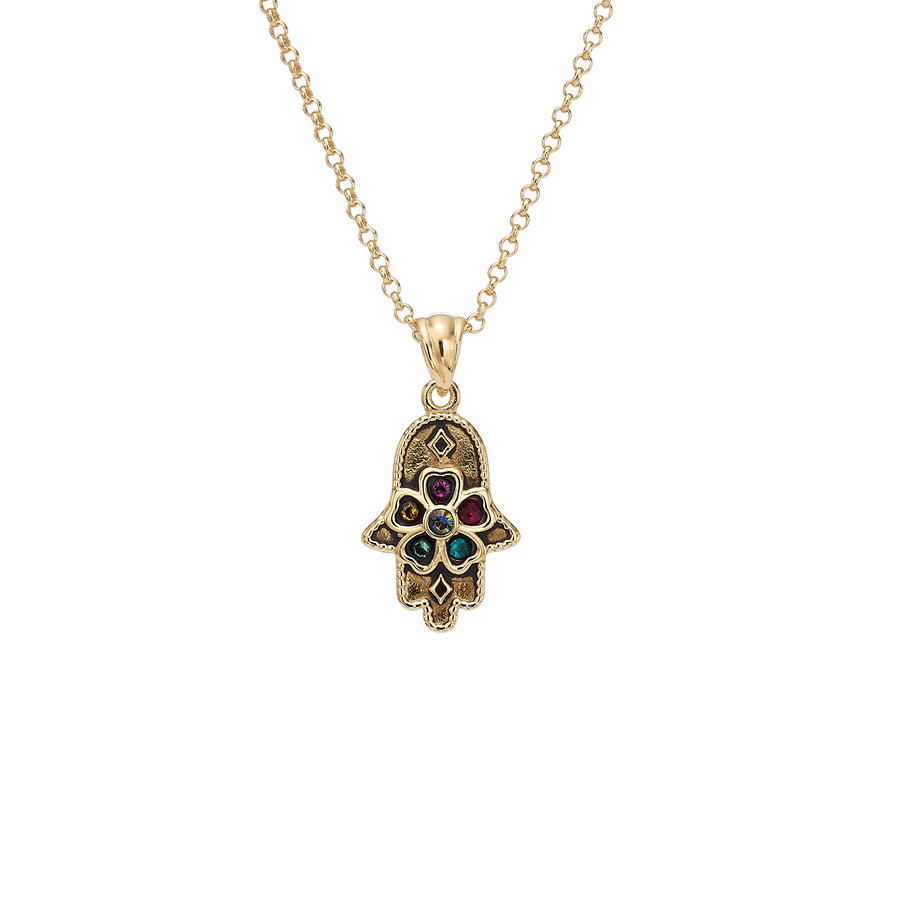 18K Gold Plated Hamsa Necklace with Colorful Swarovski Crystals