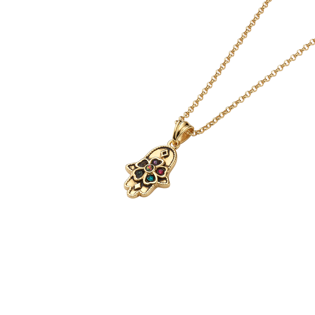 18K Gold Plated Hamsa Necklace with Colorful Swarovski Crystals - 4