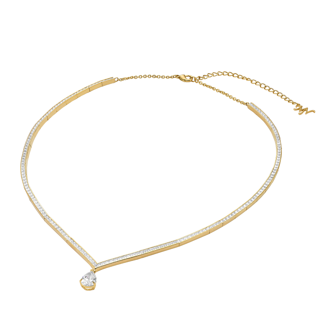 18K Gold Plated Tennis Necklace with Clear Zirconia - Treasure - 3