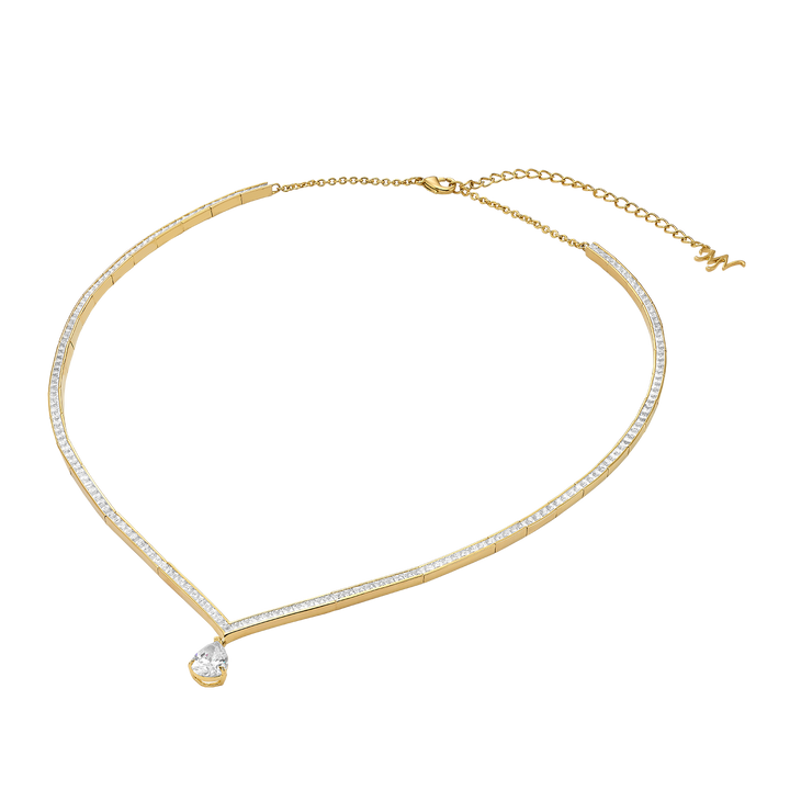 18K Gold Plated Tennis Necklace with Clear Zirconia - Treasure - 3