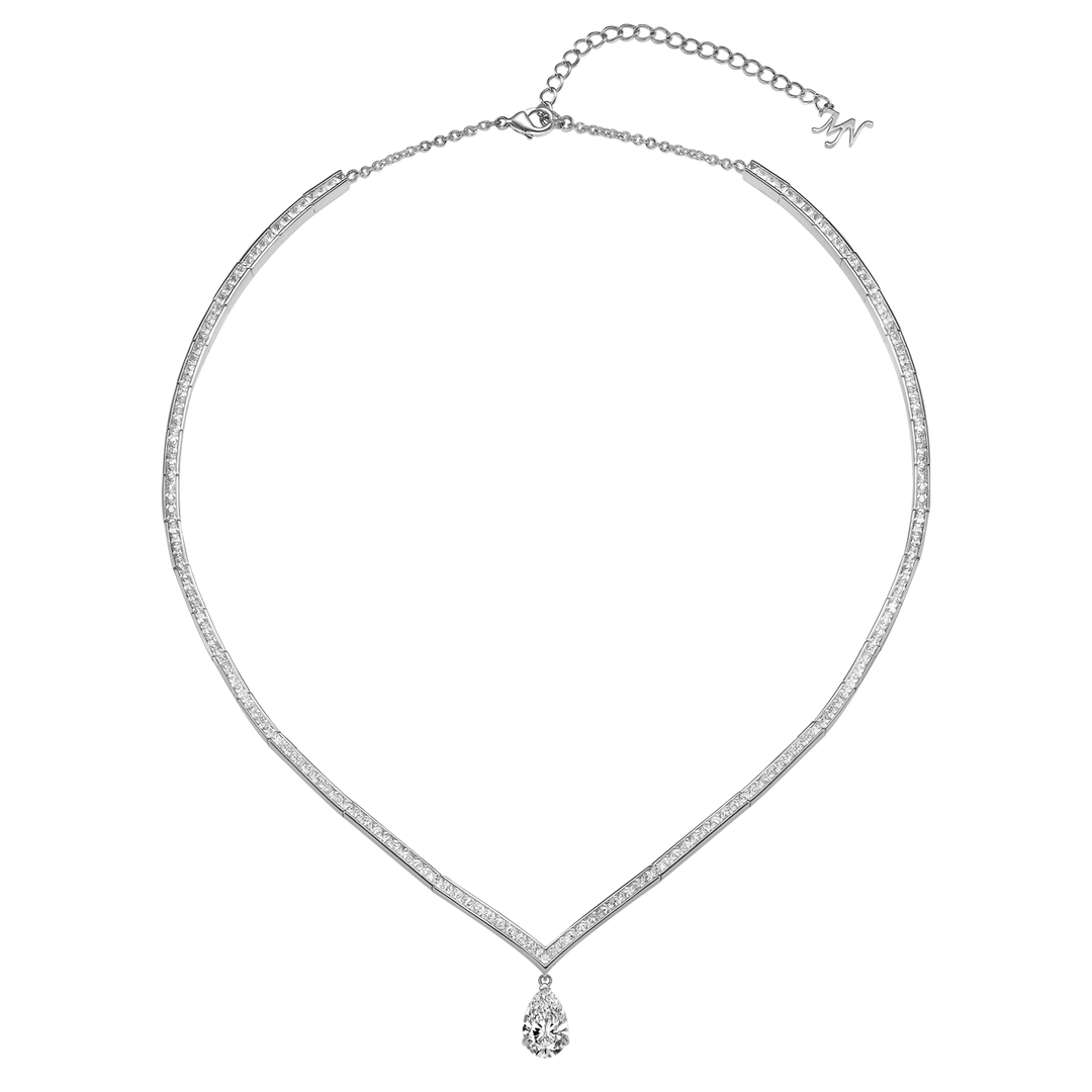 Rhodium Plated Tennis Necklace with Zirconia - Treasure - 3