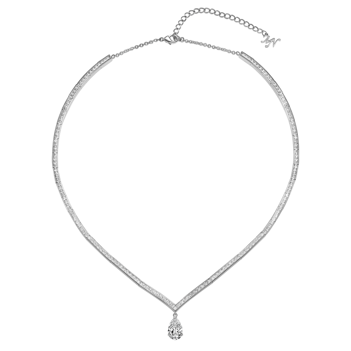 Rhodium Plated Tennis Necklace with Zirconia - Treasure - 3