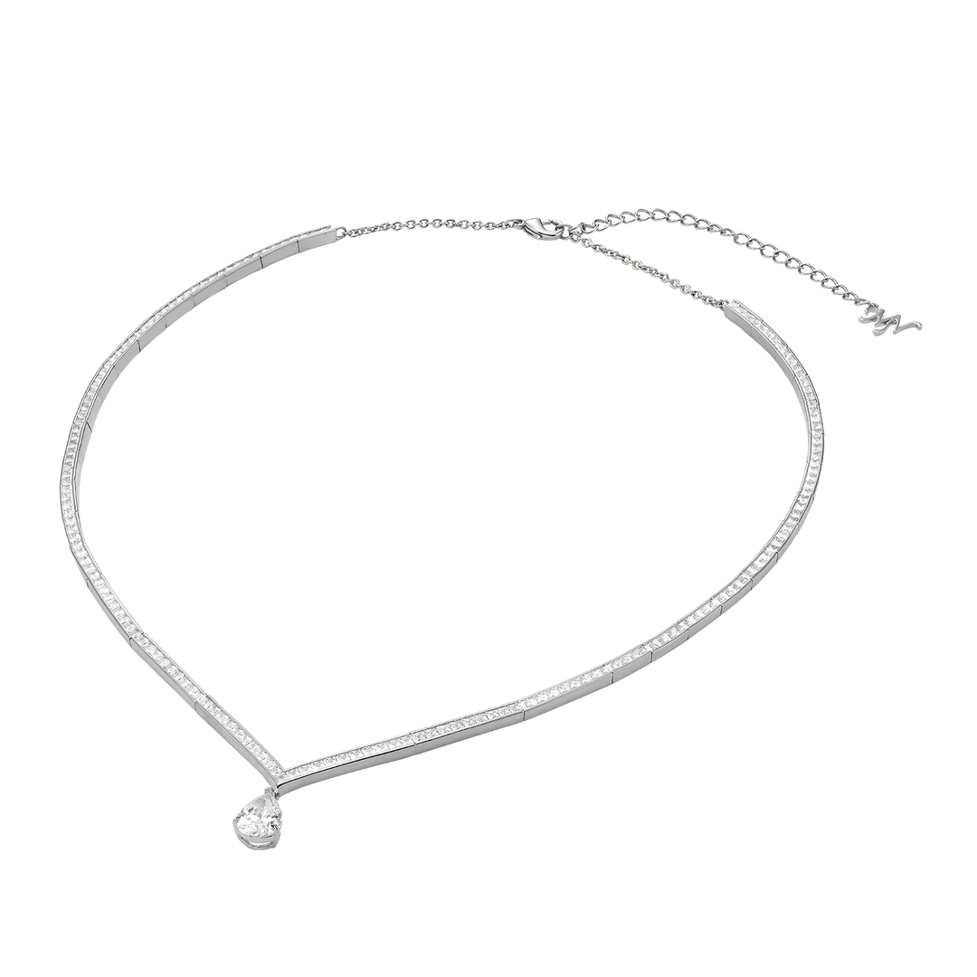 Rhodium Plated Tennis Necklace with Zirconia - Treasure - 4