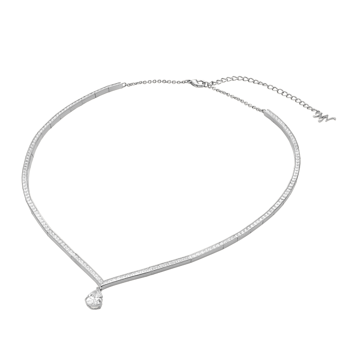 Rhodium Plated Tennis Necklace with Zirconia - Treasure - 4