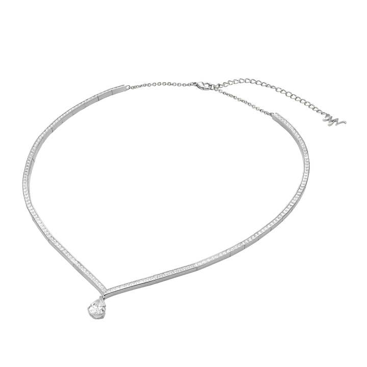 Rhodium Plated Tennis Necklace with Zirconia - Treasure - 4