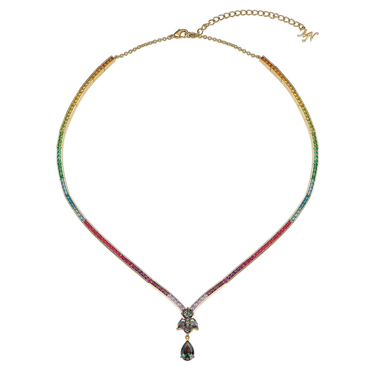 18K Gold Plated Tennis Necklace with Multicolor Zirconia - Treasure - 2