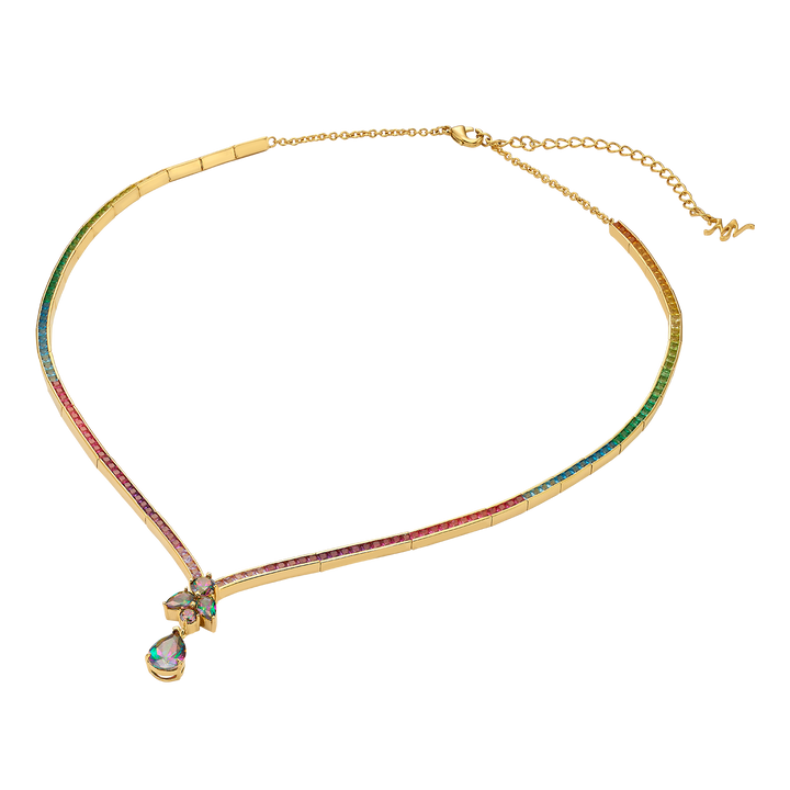 18K Gold Plated Tennis Necklace with Multicolor Zirconia - Treasure - 4