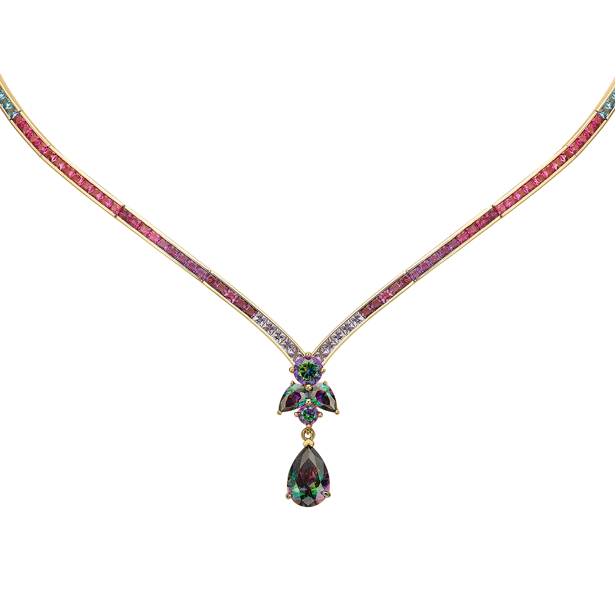 18K Gold Plated Tennis Necklace with Multicolor Zirconia - Treasure