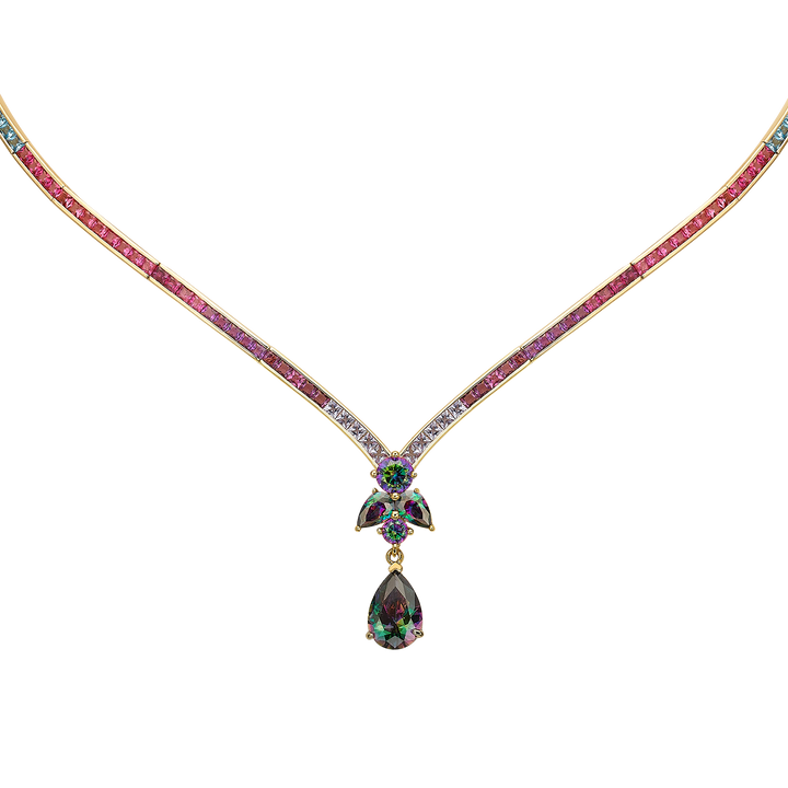 18K Gold Plated Tennis Necklace with Multicolor Zirconia - Treasure