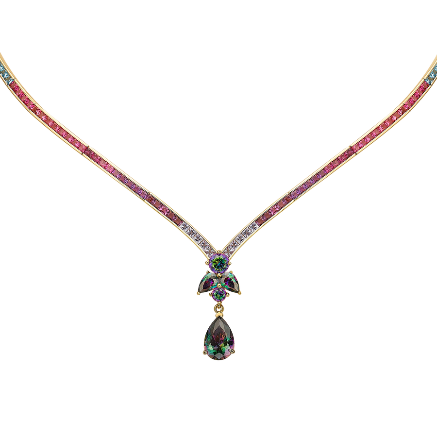 18K Gold Plated Tennis Necklace with Multicolor Zirconia - Treasure