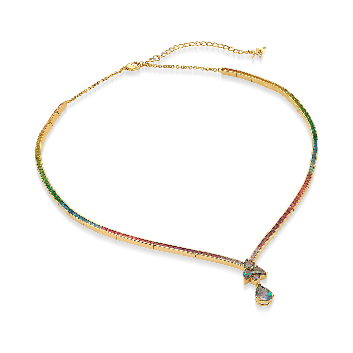 18K Gold Plated Tennis Necklace with Multicolor Zirconia - Treasure - 5