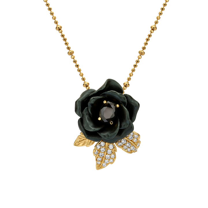 Necklace with a pendant embedded with nano-stellar spinel in a Monarchy enamel finish 