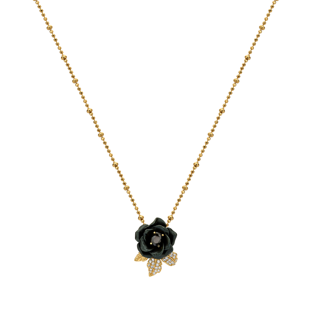 Necklace with a pendant embedded with nano-stellar spinel in a Monarchy enamel finish 
