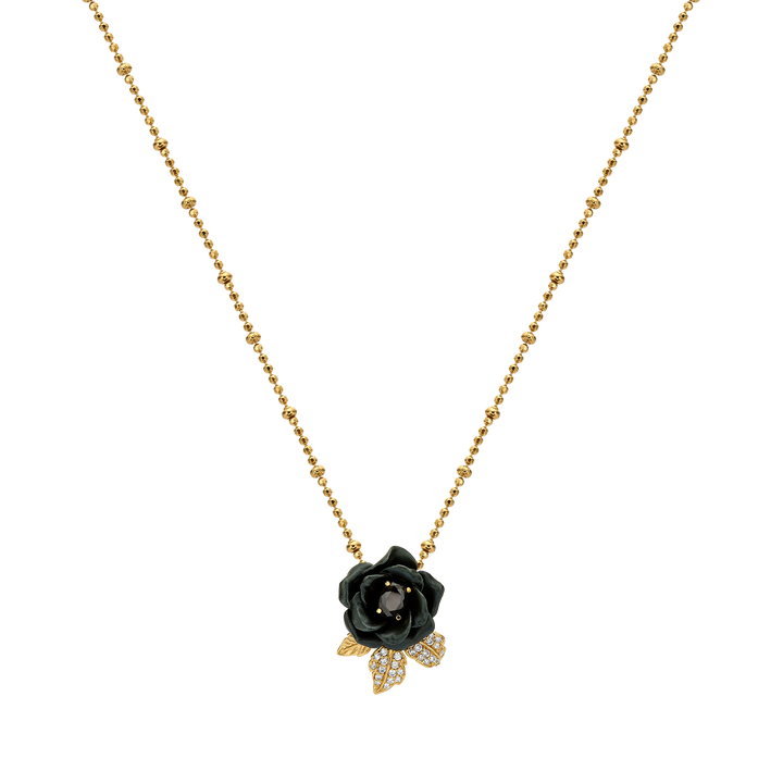 Necklace with a pendant embedded with nano-stellar spinel in a Monarchy enamel finish 