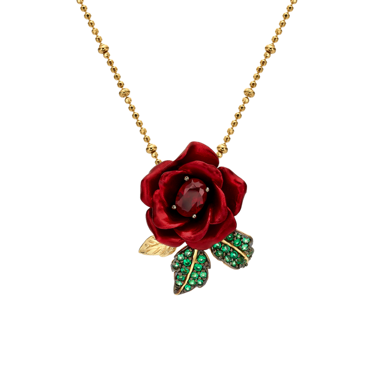 Necklace with a pendant embedded with nano-sitta ruby ​​and enamel finish Monarchy 