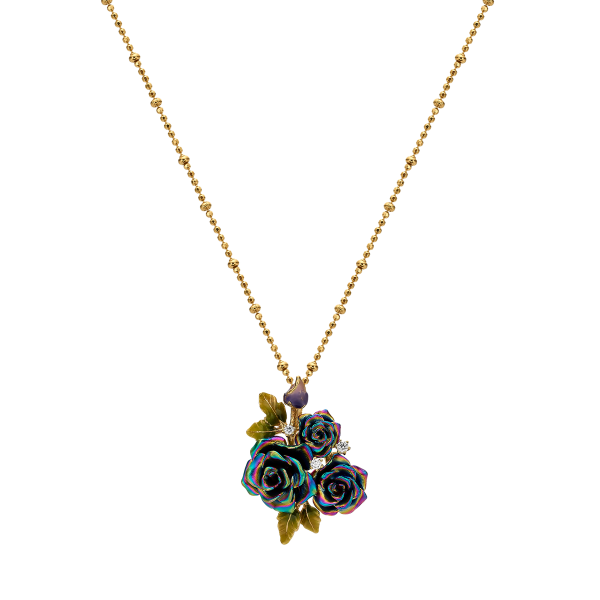 Necklace with 3-Flower Multicolor Enamel Pendant - Monarchy - 3