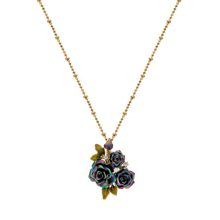 Necklace with 3-Flower Multicolor Enamel Pendant - Monarchy - 3