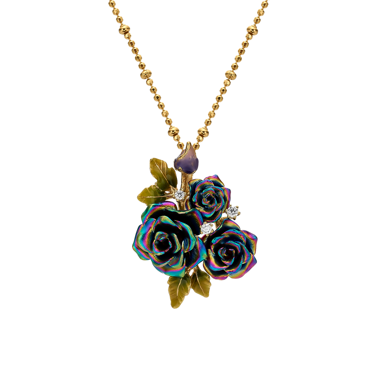 Necklace with 3-Flower Multicolor Enamel Pendant - Monarchy