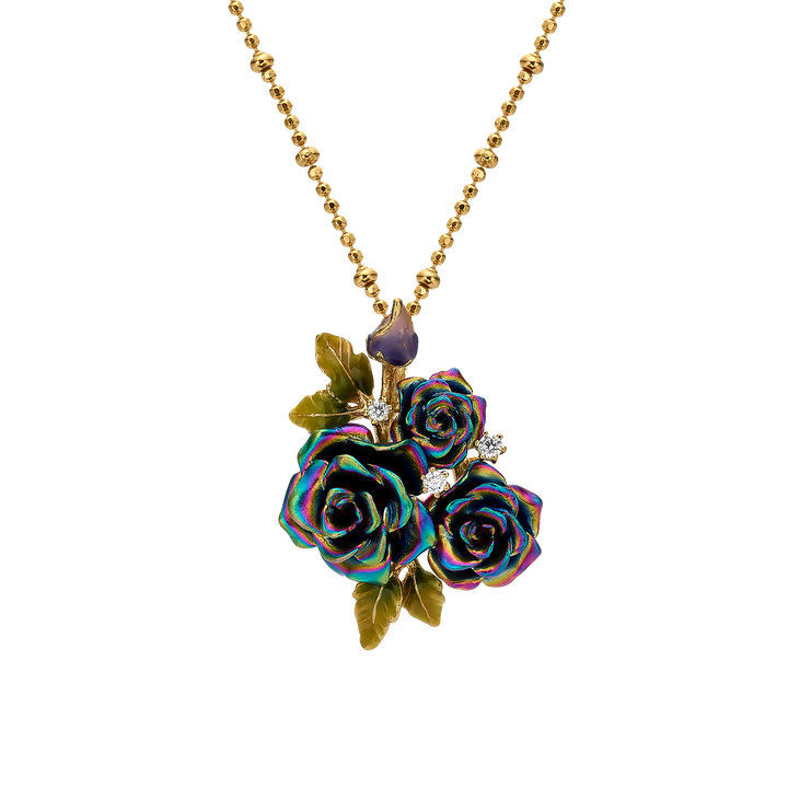 Necklace with 3-Flower Multicolor Enamel Pendant - Monarchy
