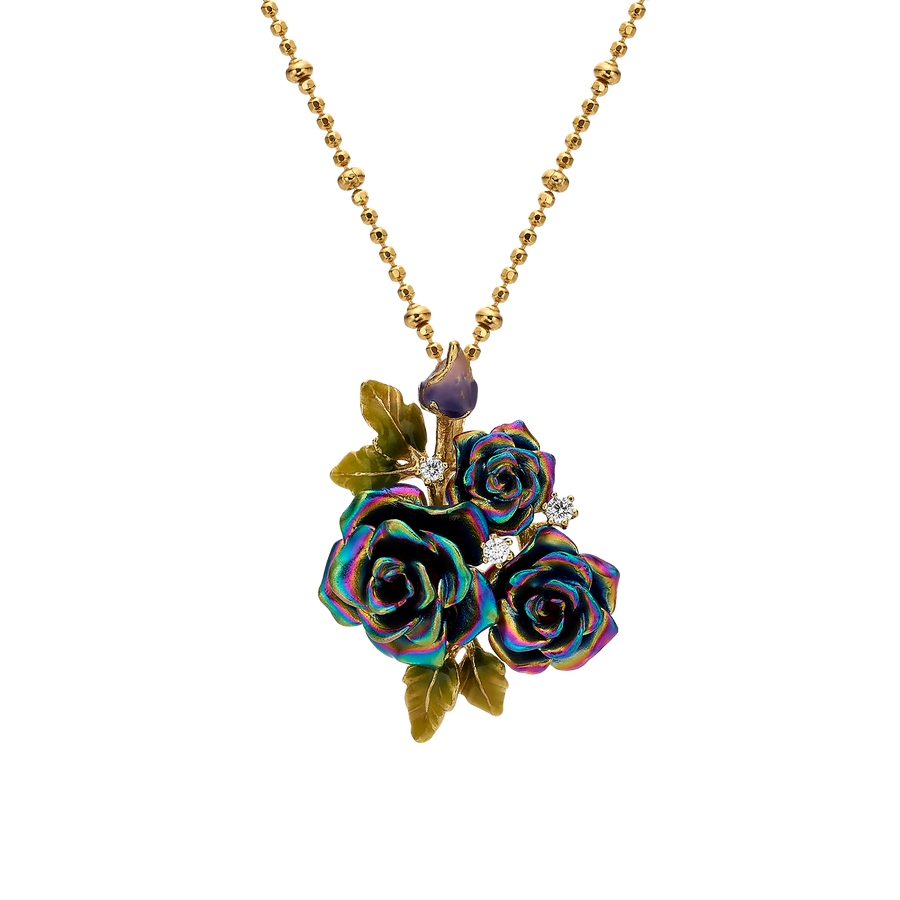 Necklace with 3-Flower Multicolor Enamel Pendant - Monarchy