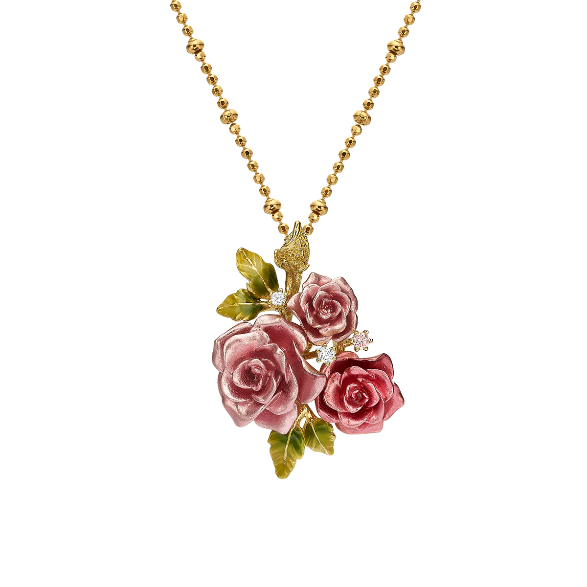 Necklace with 3-Flower Pink Enamel Pendant - Monarchy