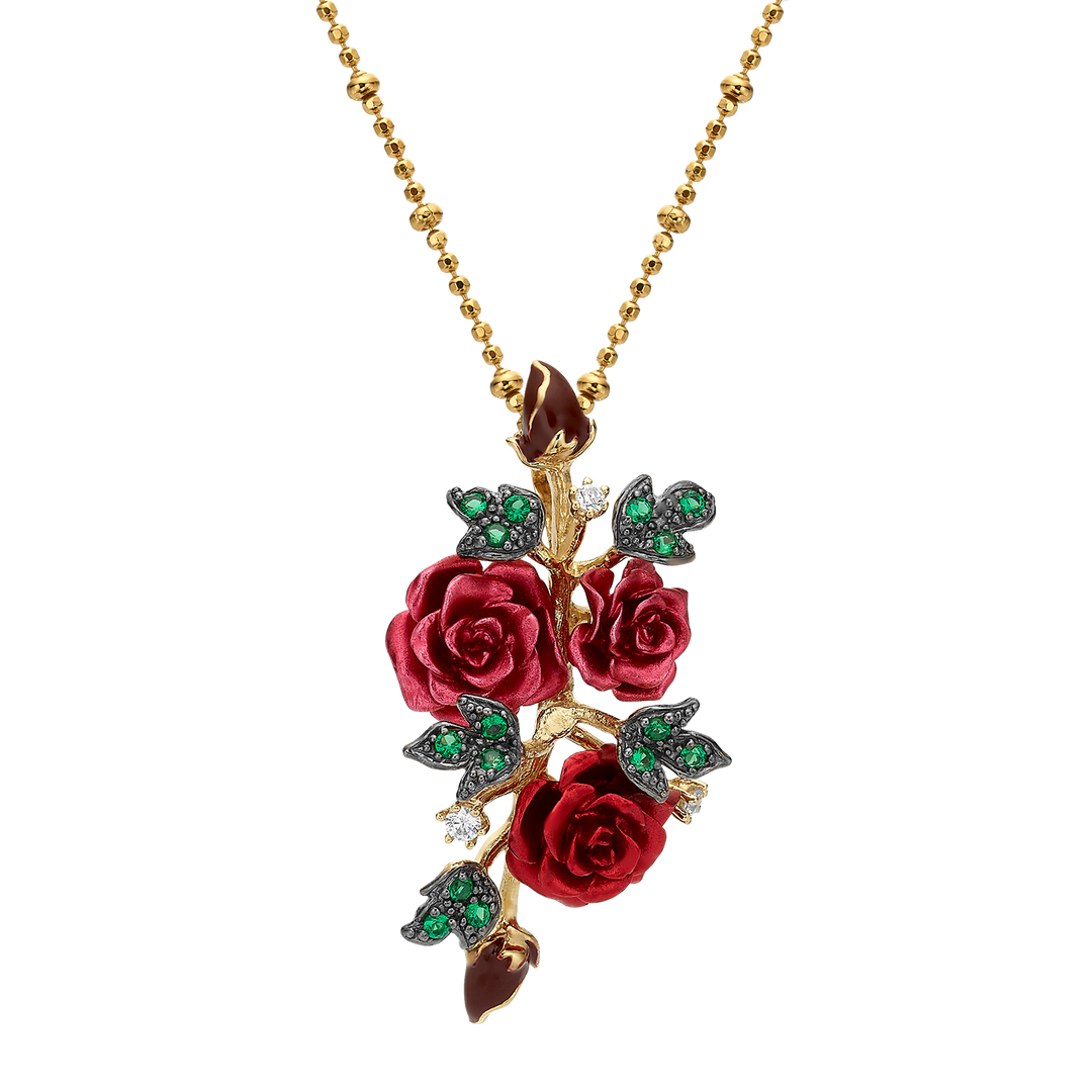 Necklace with 3-Flower Red Enamel Pendant - Monarchy