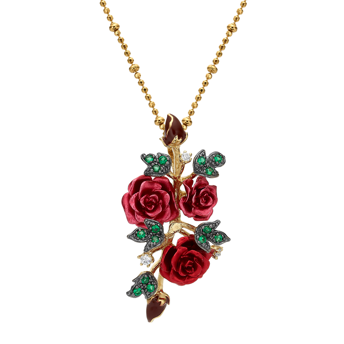 Necklace with 3-Flower Red Enamel Pendant - Monarchy