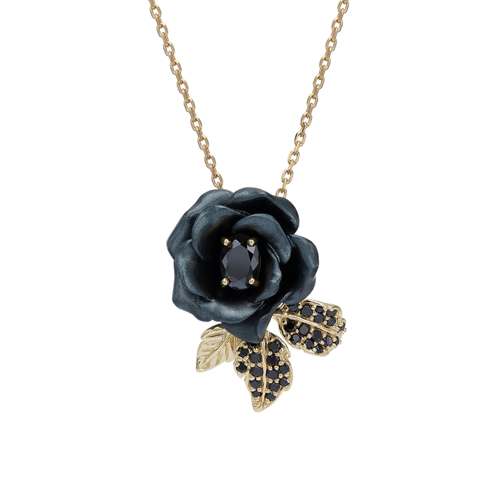 Necklace with Nano Spinel Pendant &amp; Enamel Finish - Monarchy