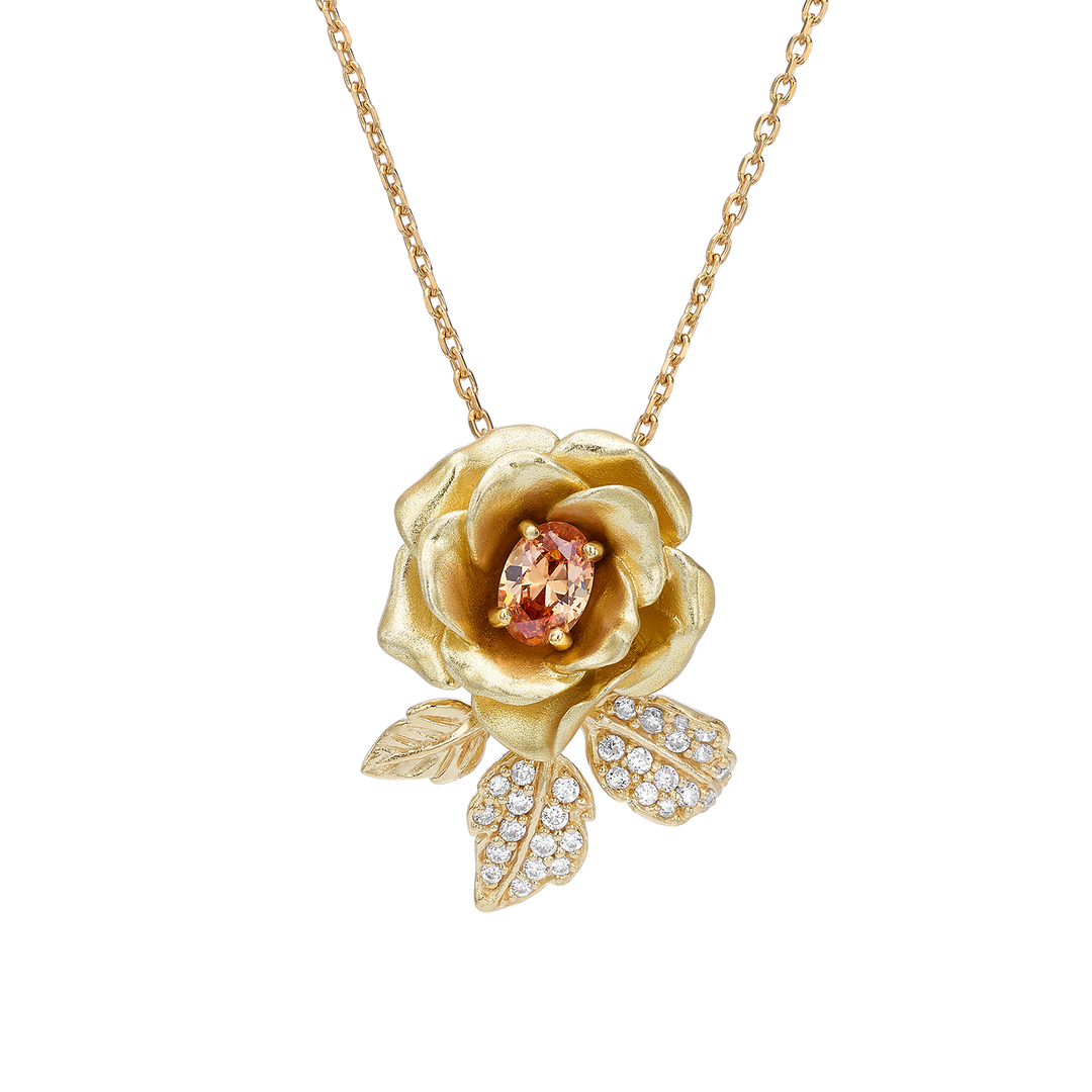 Gold Plated Pendant Necklace with Nano Champagne & Enamel Finish - Monarchy