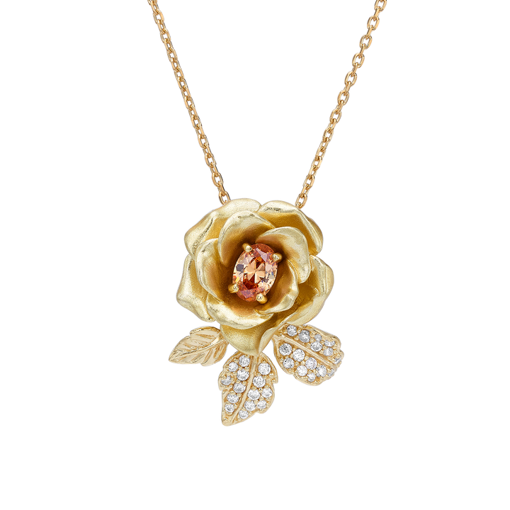 Gold Plated Pendant Necklace with Nano Champagne &amp; Enamel Finish - Monarchy