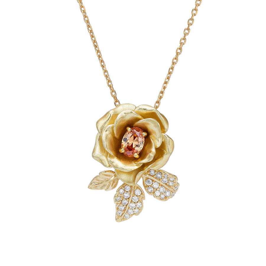 Gold Plated Pendant Necklace with Nano Champagne & Enamel Finish - Monarchy