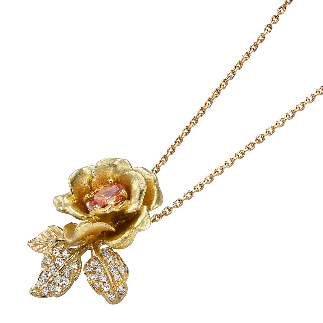 Gold Plated Pendant Necklace with Nano Champagne &amp; Enamel Finish - Monarchy - 3