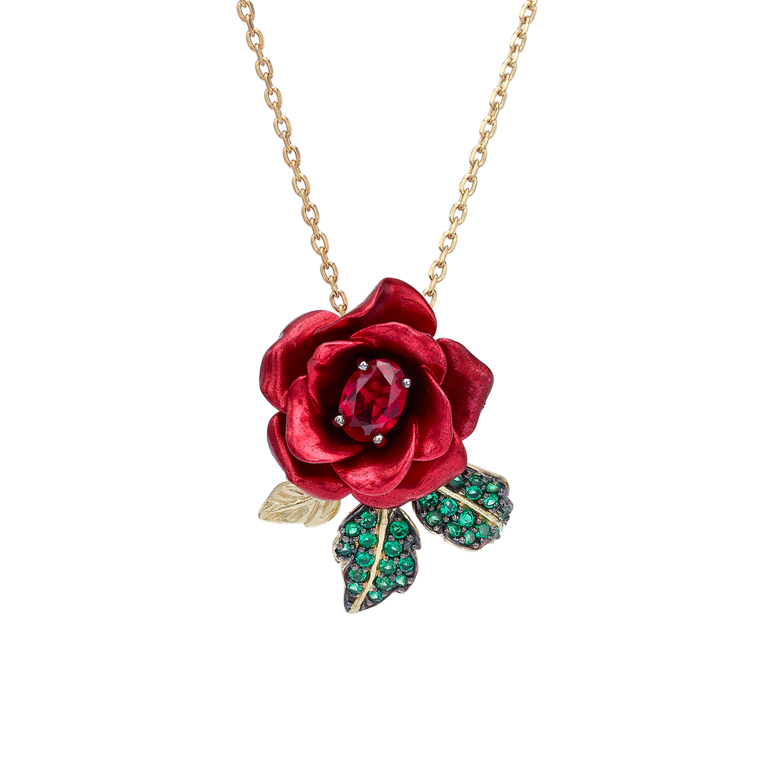 Necklace with Nano Ruby Pendant & Enamel Finish - Monarchy