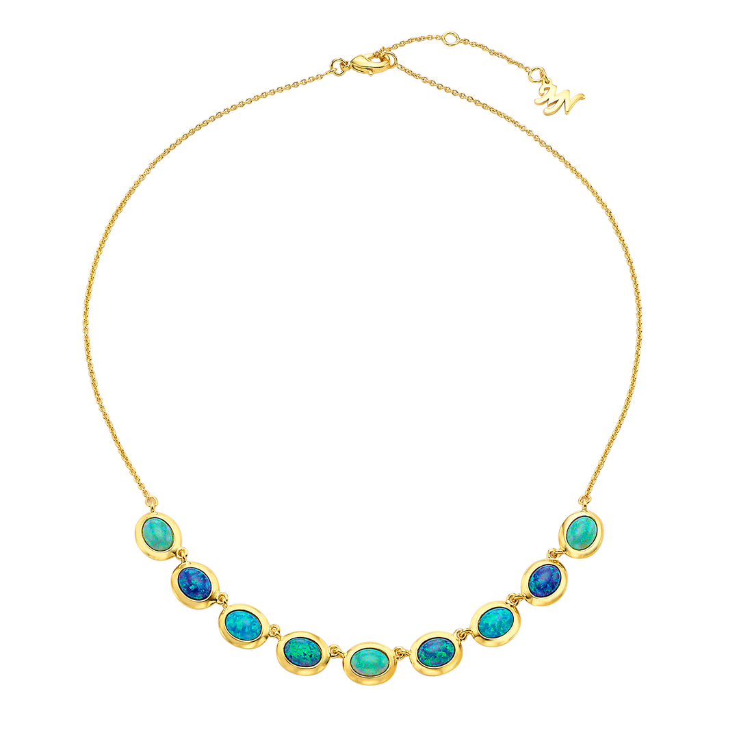 18K/24K Gold Plated Necklace with Mixed Synthetic Opal - Mare - 9