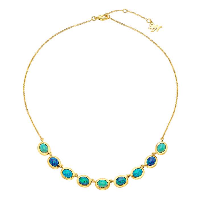 18K/24K Gold Plated Necklace with Mixed Synthetic Opal - Mare - 9