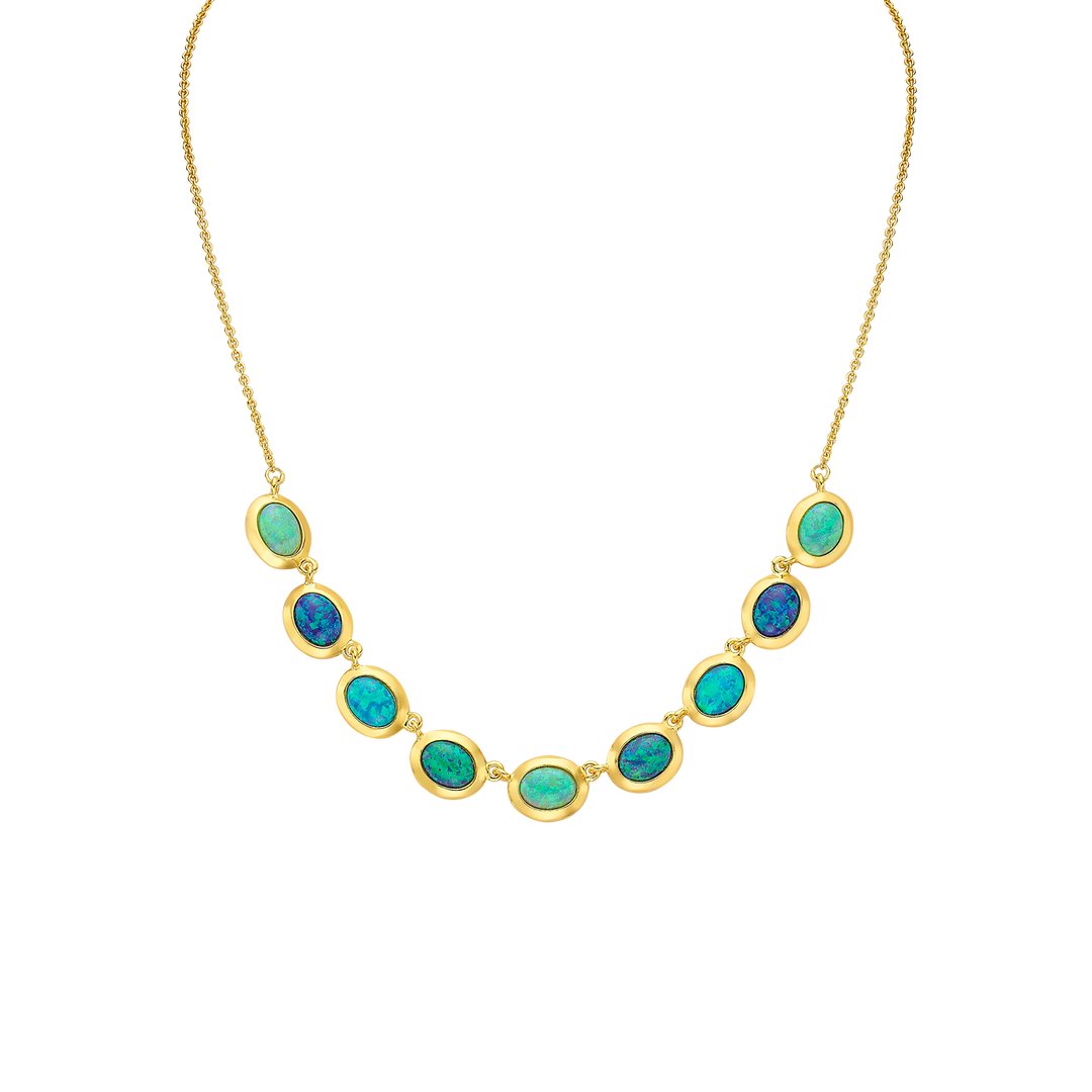 18K/24K Gold Plated Necklace with Mixed Synthetic Opal - Mare - 7